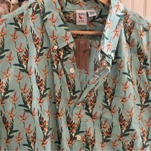 NWT Mens Tropical Bird of Paradise Aqua Shirt XXXL